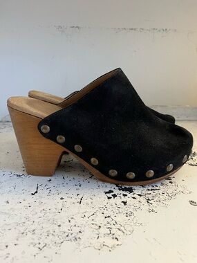 Free people black suede high heeled clogs size 6
